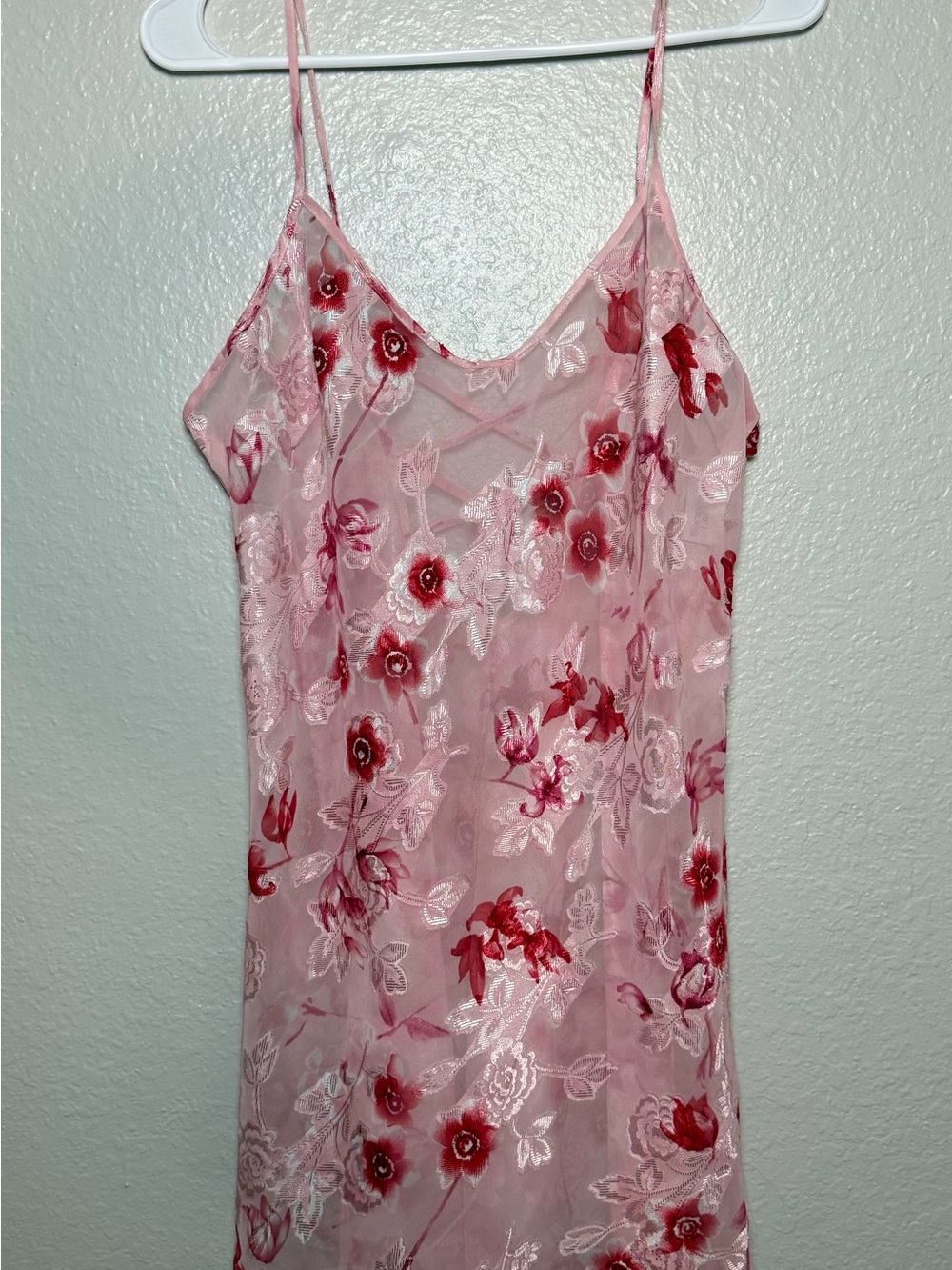 Secret Treasures Pink Floral Lace Full Slip Chemise Adjustable Straps Medium